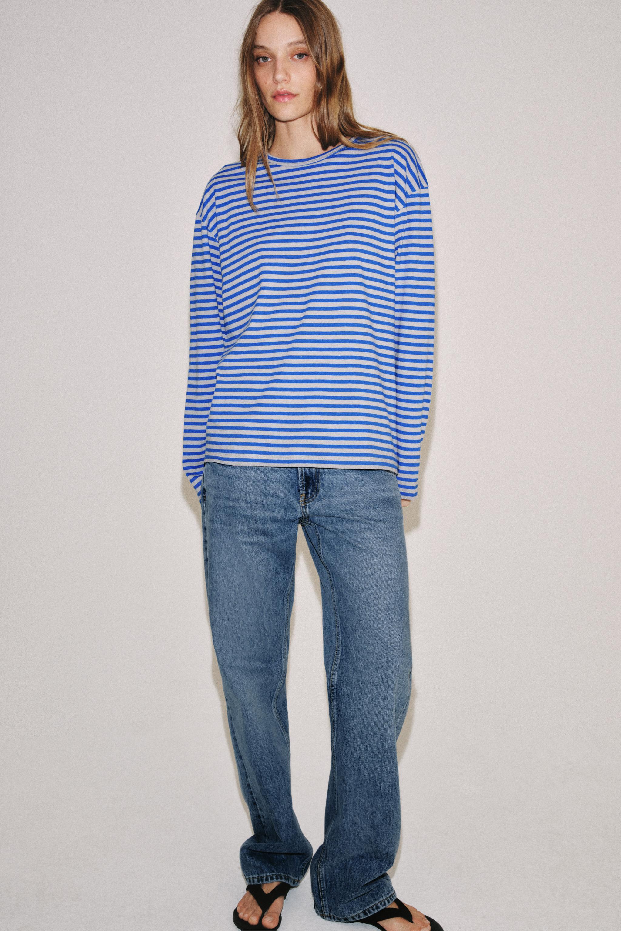 T-SHIRT À RAYURES EN COTON ET LIN